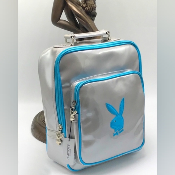 Women’s Playboy Grey | Sky Blue Patent Backpack NWT - Picture 1 of 3